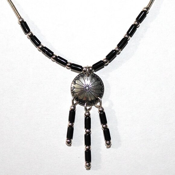 Vintage Sterling Silver Beaded Concho Necklace - Picture 1 of 7